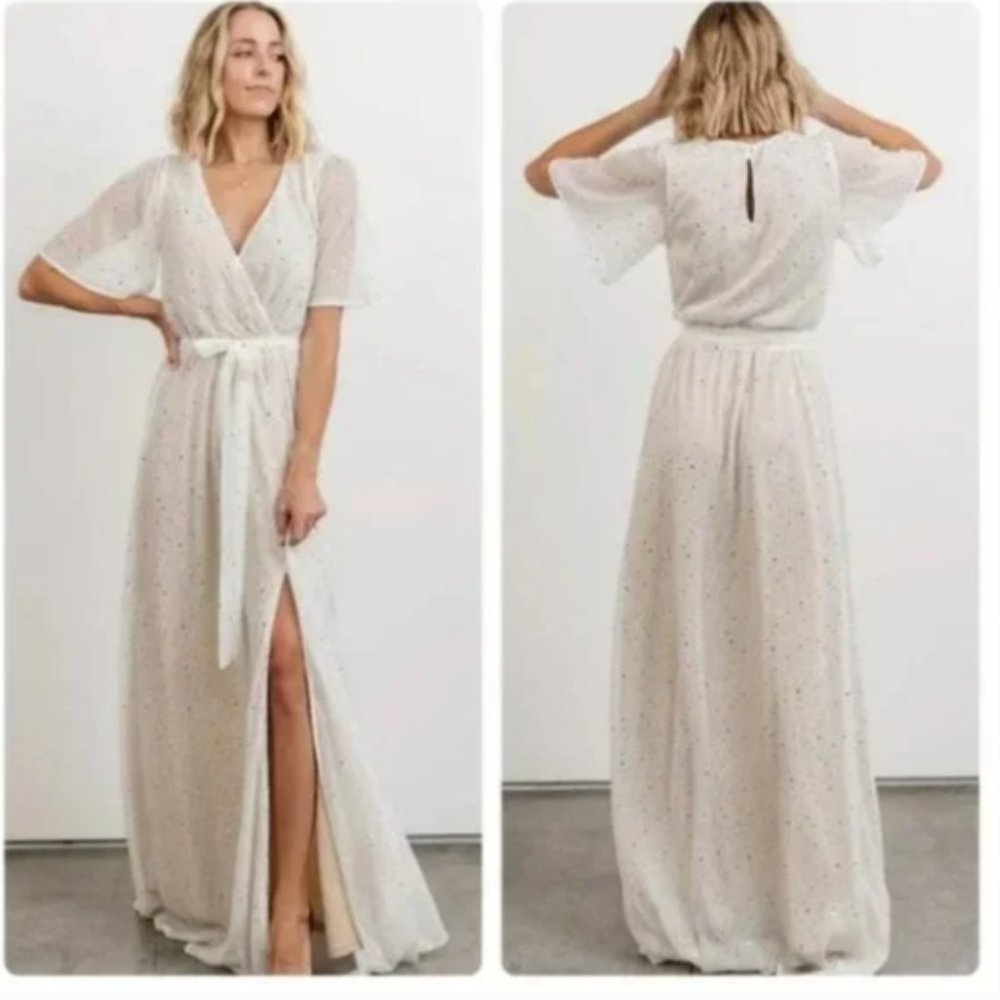 Baltic Born Grace Sparkle Gown in White & Gold Faux Wrap Full Length Size XS